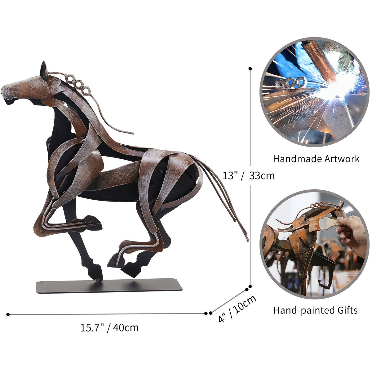 SunBlogs Art Handmade & Hand-painted Metal Horse Sculpture Gifts for Horse Lovers