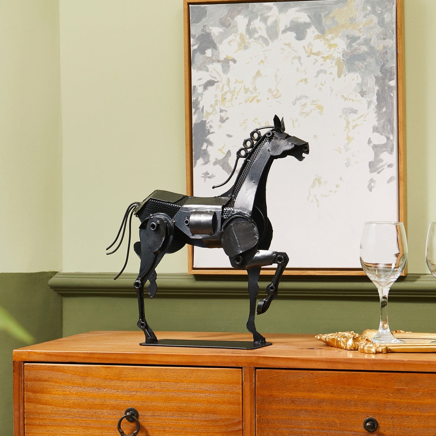 SunBlogs Art Metal Mechanical Horse Statue & Sculpture