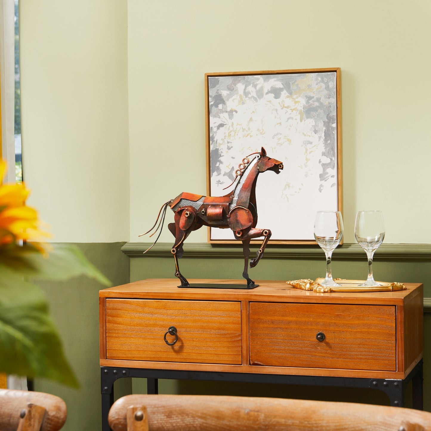 SunBlogs Art Metal Mechanical Horse Statue & Sculpture Decor