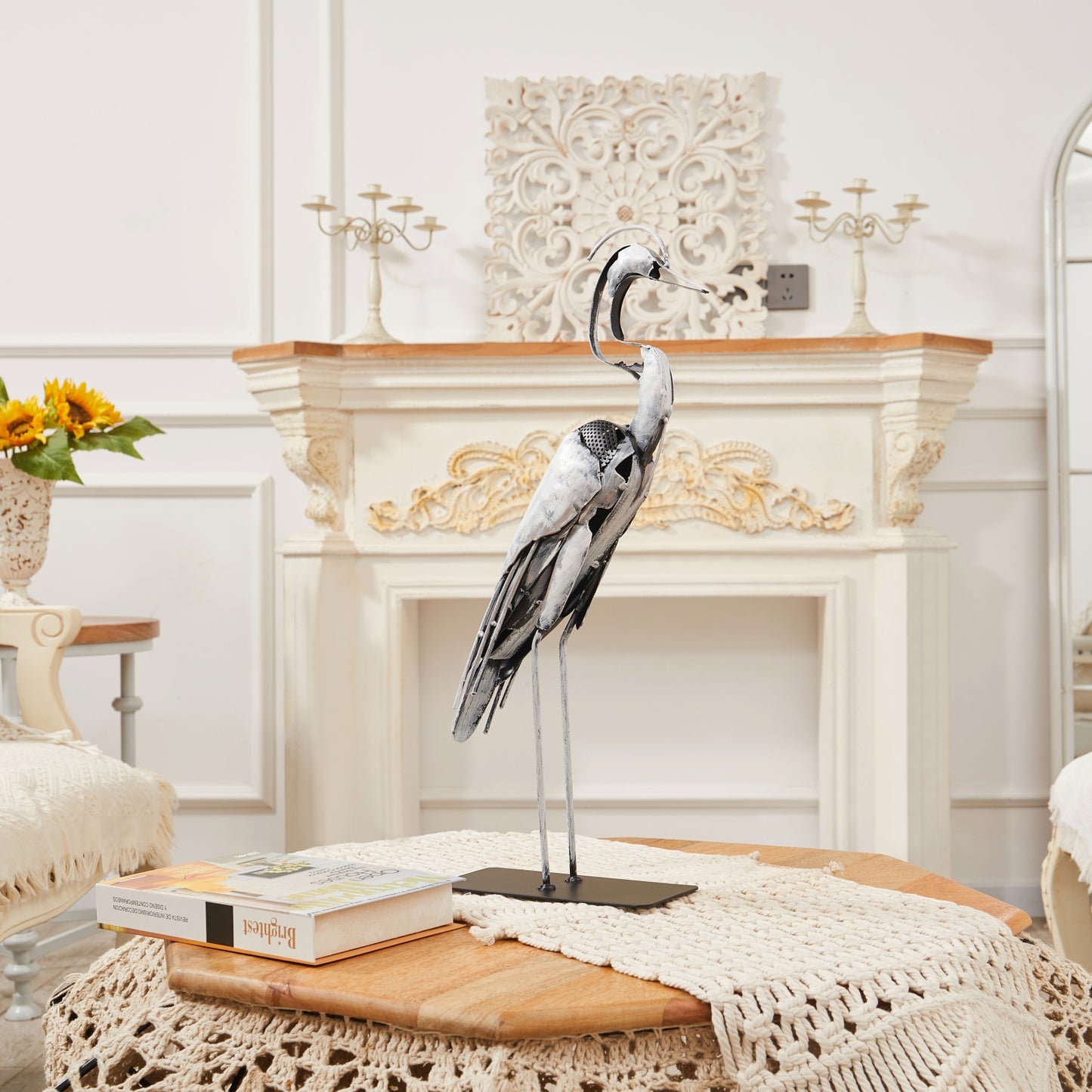 SunBlogs Art Metal Heron Statue & Sculpture Decor