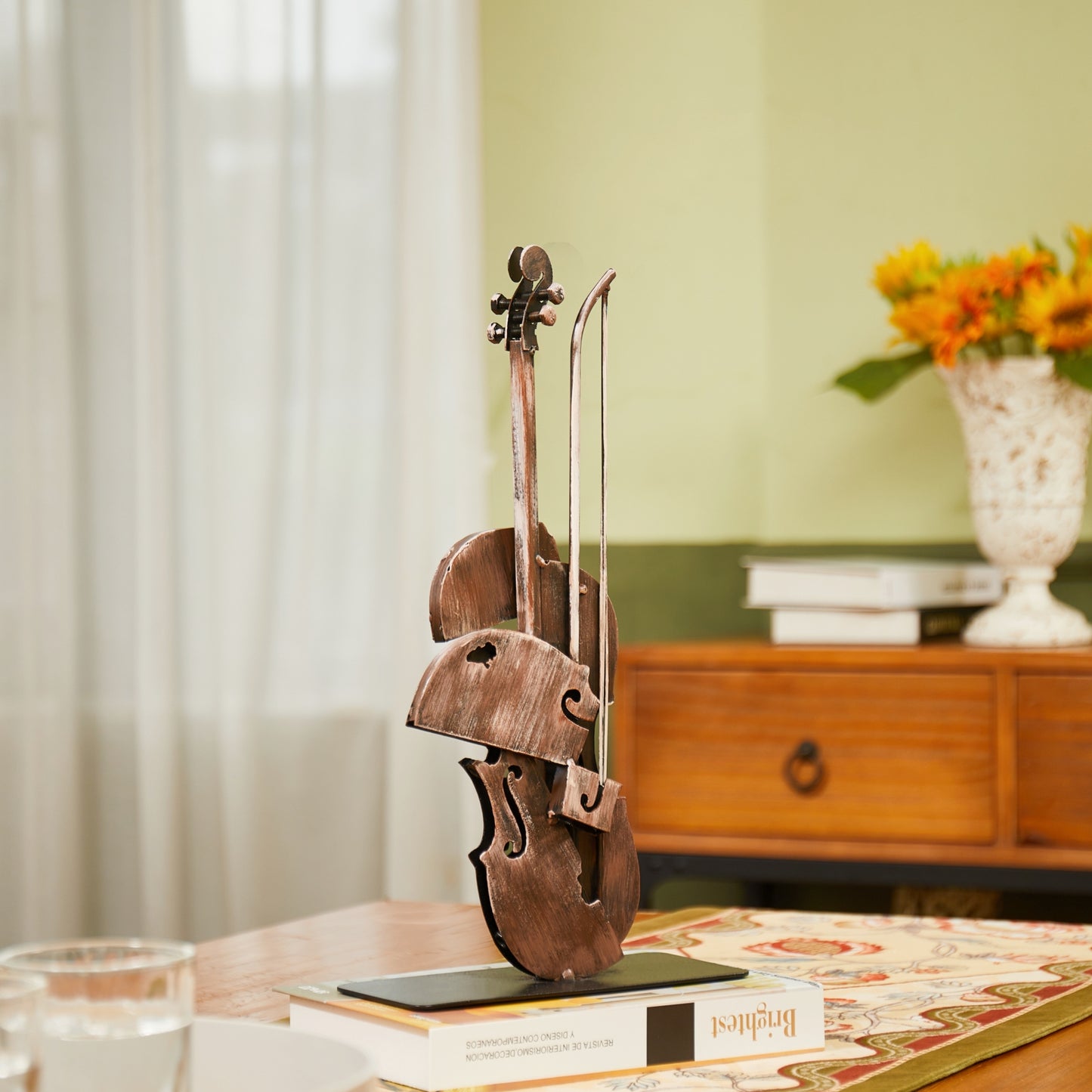SunBlogs Art Metal Violins Statue & Sculpture Music Decor