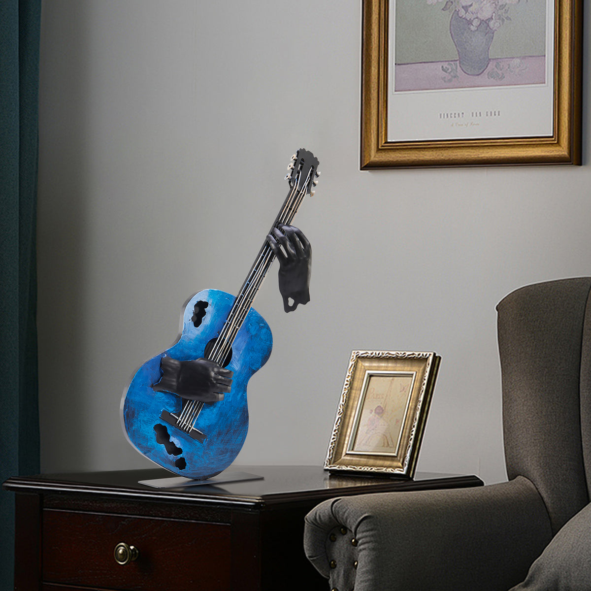 SunBlogs Art Handmade & Hand-painted Metal Guitar Sculpture for Music Lovers