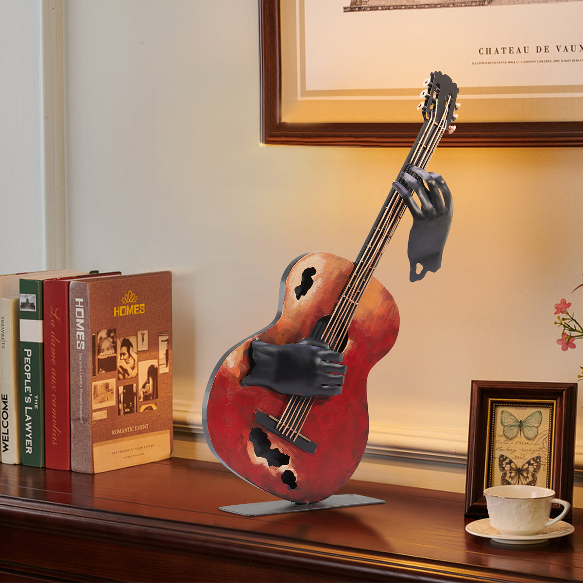 SunBlogs Art Handmade & Hand-painted Metal Guitar Sculpture for Music Lovers