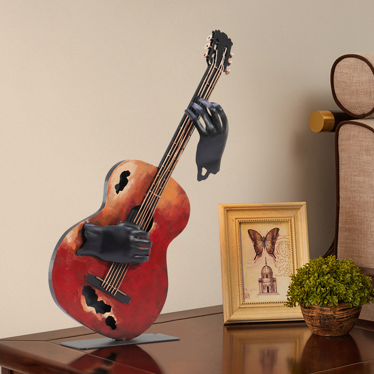 SunBlogs Art Handmade & Hand-painted Metal Guitar Sculpture for Music Lovers
