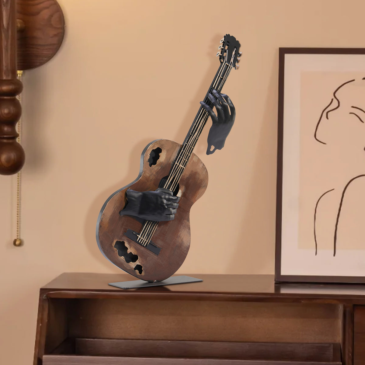 SunBlogs Art Handmade & Hand-painted Metal Guitar Sculpture for Music Lovers