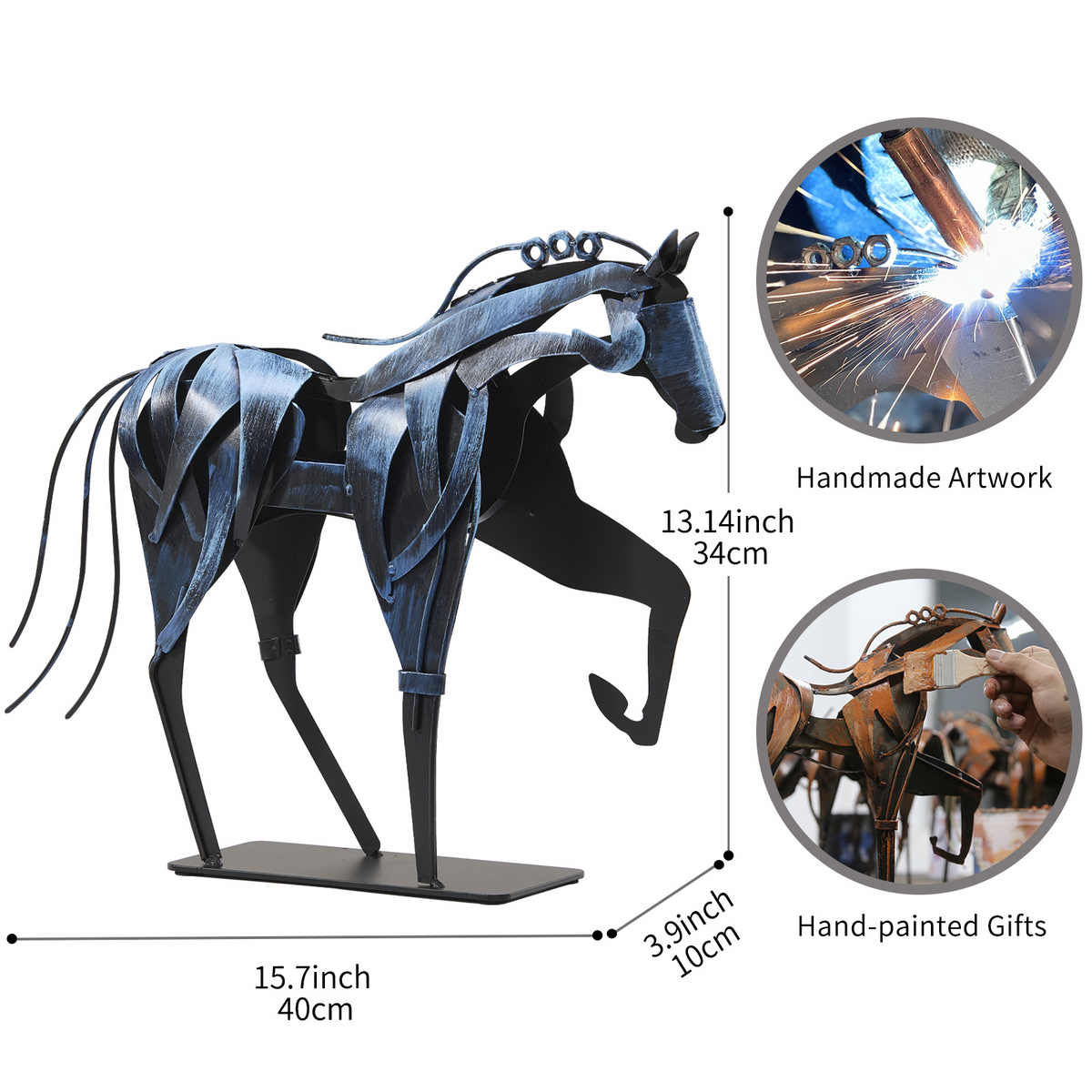 SunBlogs Art Handmade & Hand-painted Metal Horse Sculpture for Horse Lovers