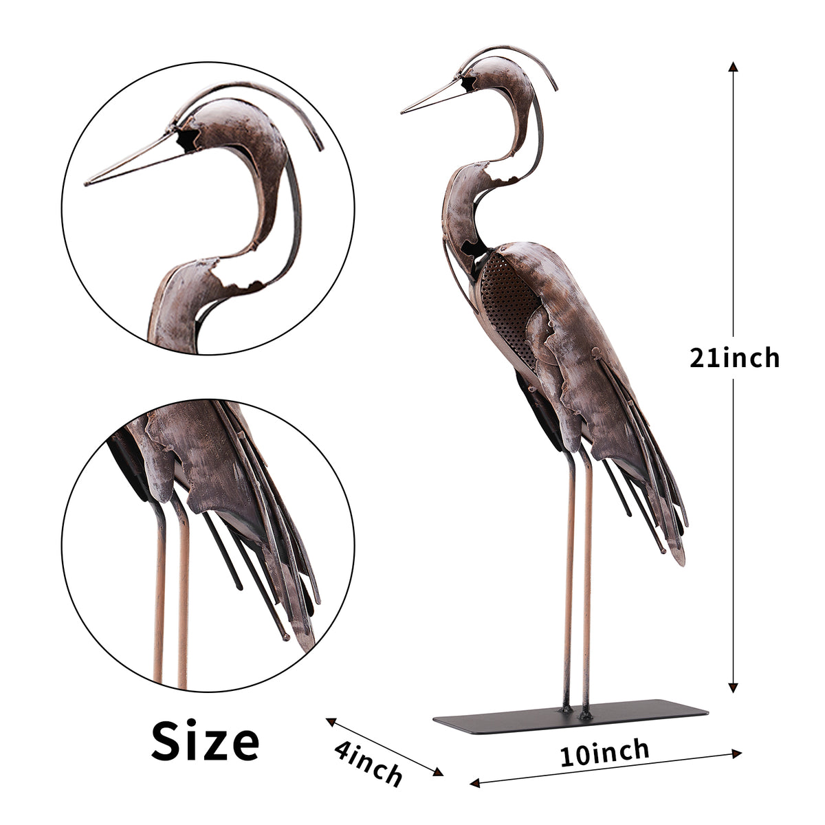 SunBlogs Art Handmade & Hand-painted Metal Heron Sculpture for Bird Lovers