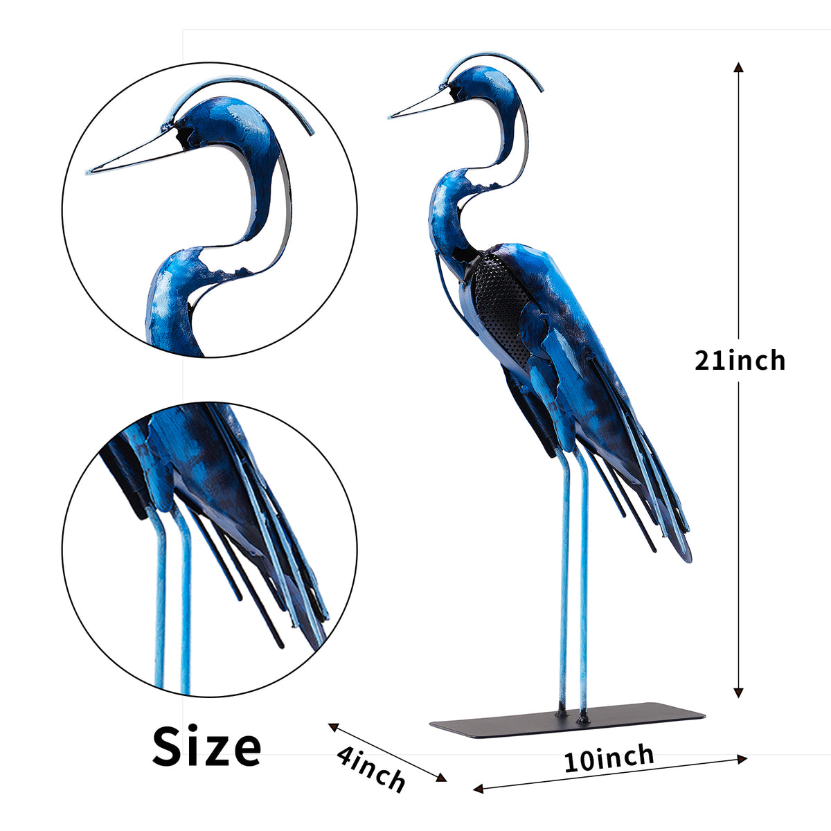 SunBlogs Art Handmade & Hand-painted Metal Heron Sculpture for Bird Lovers