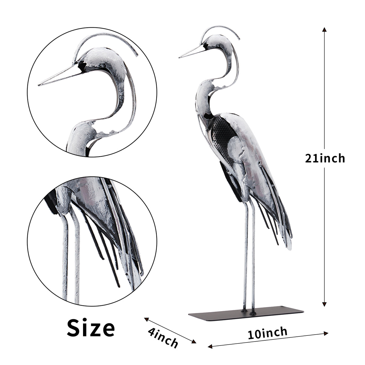 SunBlogs Art Handmade & Hand-painted Metal Heron Sculpture for Bird Lovers