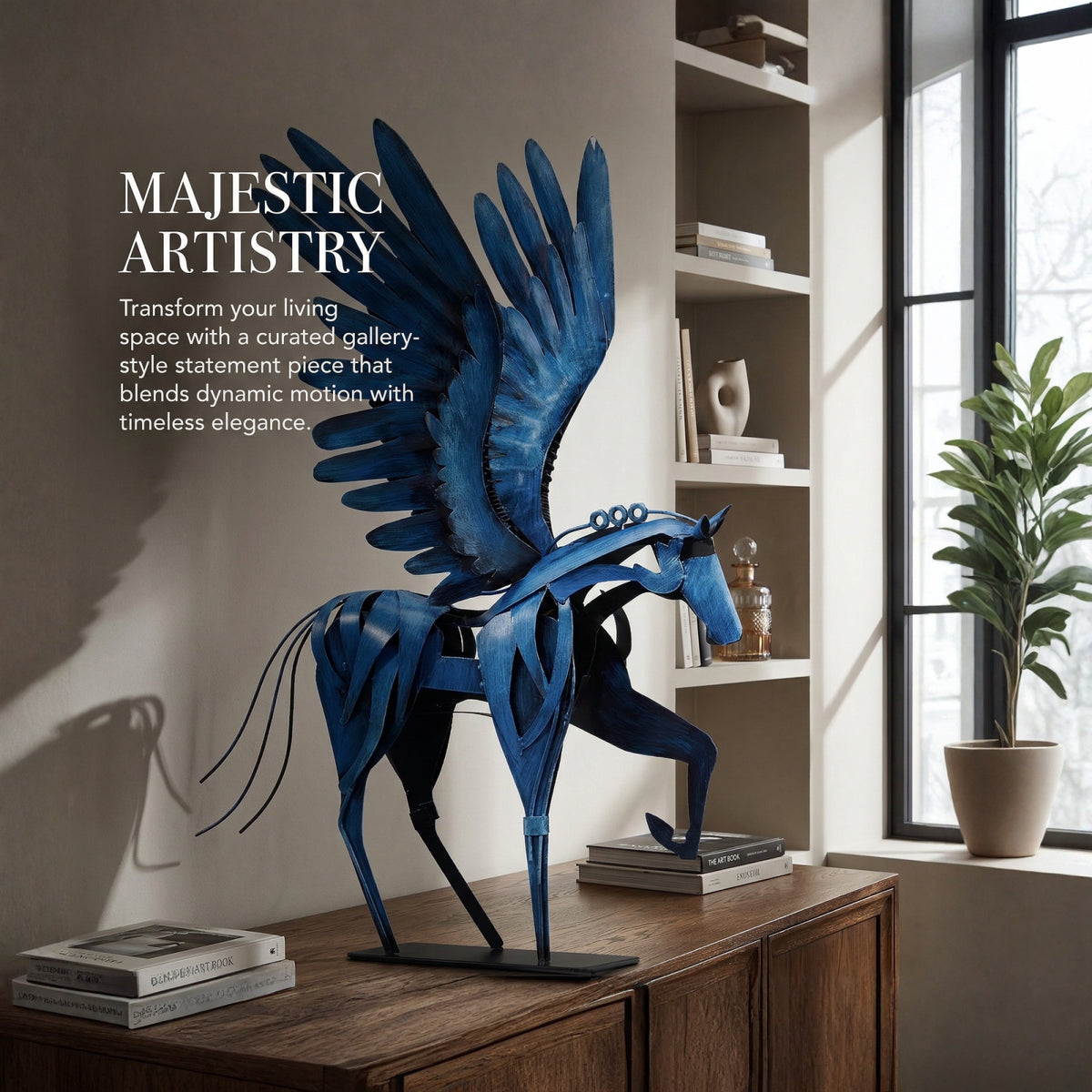 SunBlogs Art Handmade & Hand-painted Metal Flying Horse Statue & Sculpture