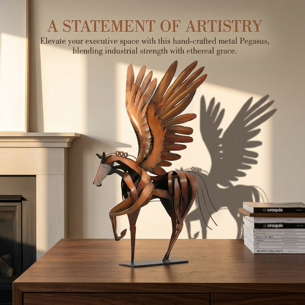 SunBlogs Art Handmade & Hand-painted Metal Flying Horse Statue & Sculpture
