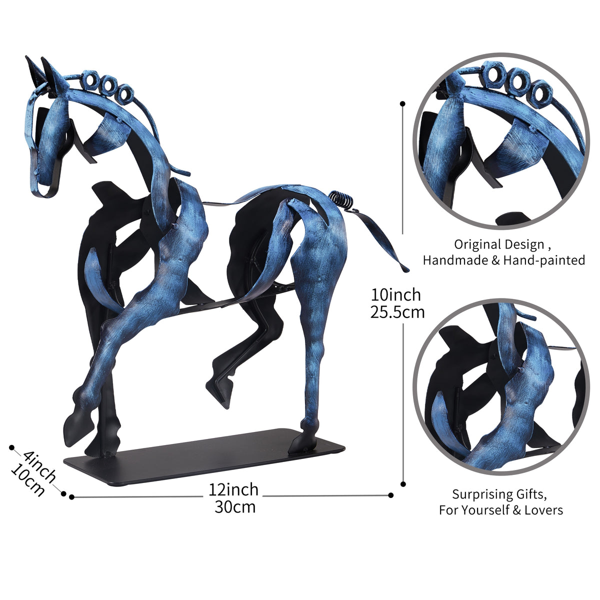 SunBlogs Art Handmade & Hand-painted Metal Horse Sculpture for Horse Lovers